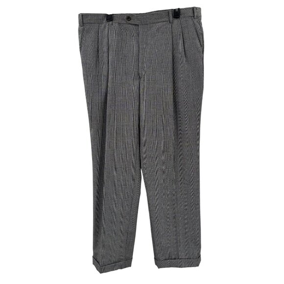 Berle Mens Black/White Pleated Pants Size 38 Classic Fit Wool Blend Tailored Tro - Picture 1 of 9